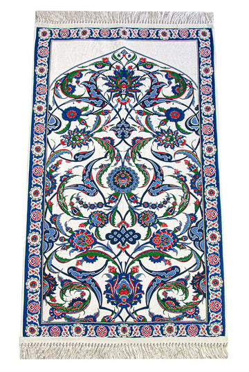 Gebedskleed van chenille met tulpenmotief –donkerblauw - Islamboekhandel.nl