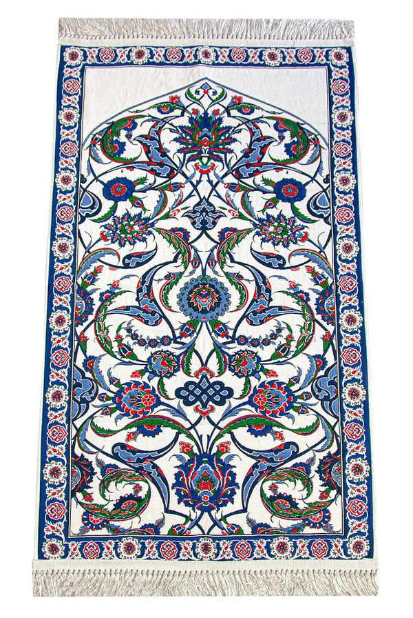 Gebedskleed van chenille met tulpenmotief –donkerblauw - Islamboekhandel.nl