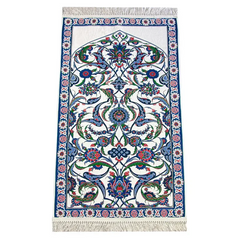 Gebedskleed van chenille met tulpenmotief –donkerblauw - Islamboekhandel.nl