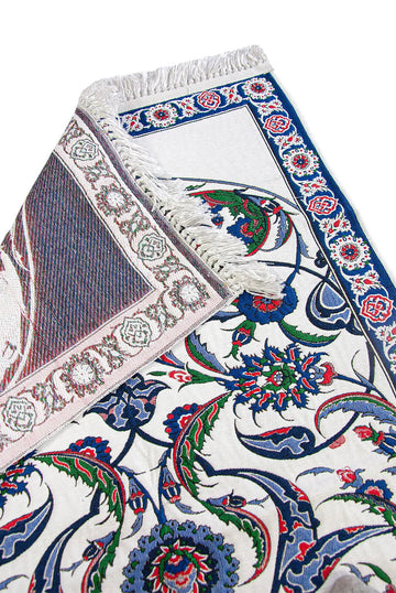 Gebedskleed van chenille met tulpenmotief –donkerblauw - Islamboekhandel.nl