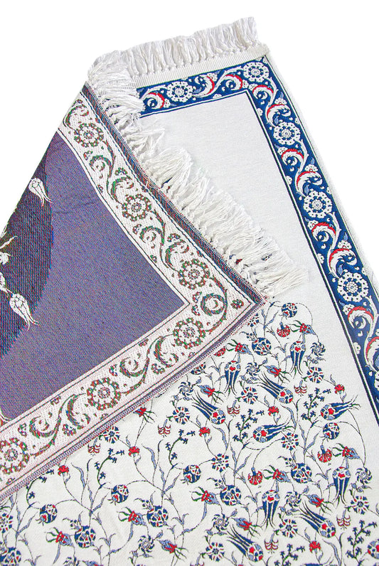 Gebedskleed van chenille met tulpenpatroon -blauw/paars - Islamboekhandel.nl
