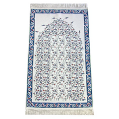 Gebedskleed van chenille met tulpenpatroon -blauw/paars - Islamboekhandel.nl