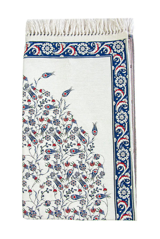 Gebedskleed van chenille met tulpenpatroon -blauw/paars - Islamboekhandel.nl