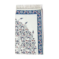 Gebedskleed van chenille met tulpenpatroon -blauw/paars - Islamboekhandel.nl