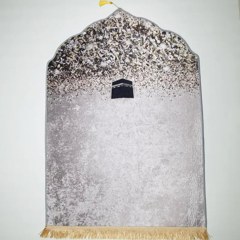 Prayer rug with arch design and gold fringe trim, ideaal als gebedskleed dik en zacht kabaa