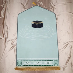 Gebedskleed dik en zacht pastel met Kaaba symbool en decoratieve franjes