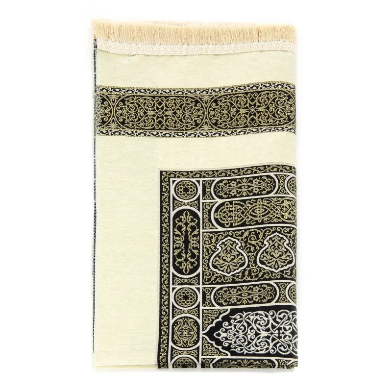 Crèmekleurige gebedskleed met Kaäba-patroon, zwart-wit geometrisch