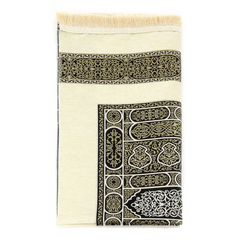 Crèmekleurige gebedskleed met Kaäba-patroon, zwart-wit geometrisch