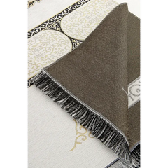 Bruin-wit gebedskleed met Kaäba-patroon en franjes