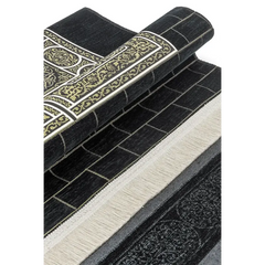 Zwart gouden gebedskleed met Kaäba-patroon en intricate designs