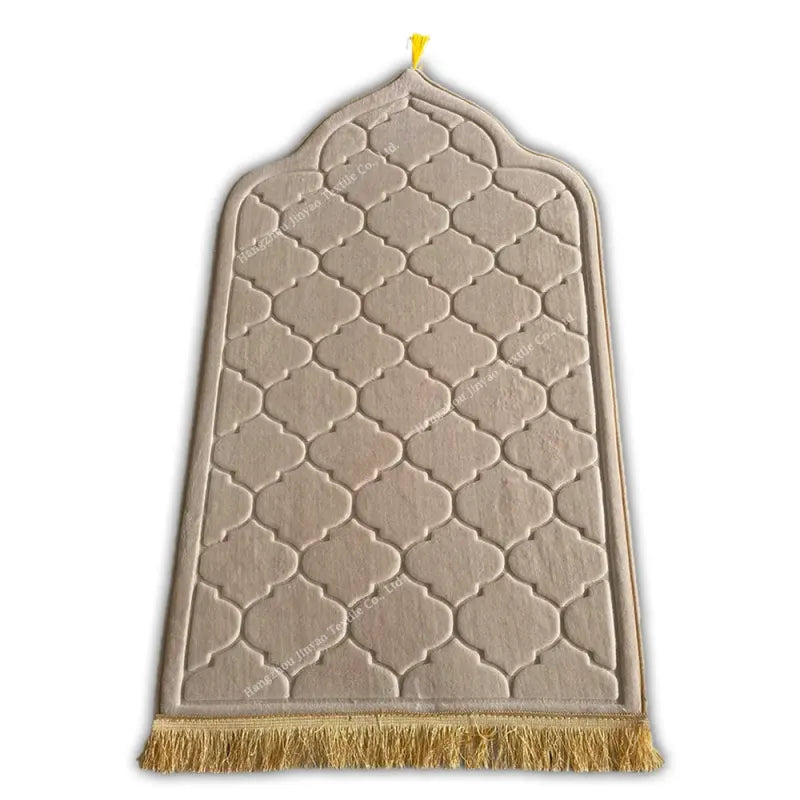 Beige gebedskleed koepel dik met franjes, zacht en nieuw model