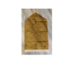 Olijfkleurig gebedskleed koepel dik en zacht met geometrisch patroon en franje