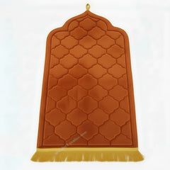 Oranje geometrisch gebedskleed koepel dik met franjes en gouden haak