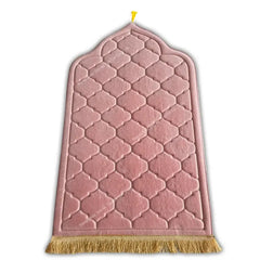 Roze gebedskleed koepel dik met geometrisch patroon en franjes, zacht nieuw model