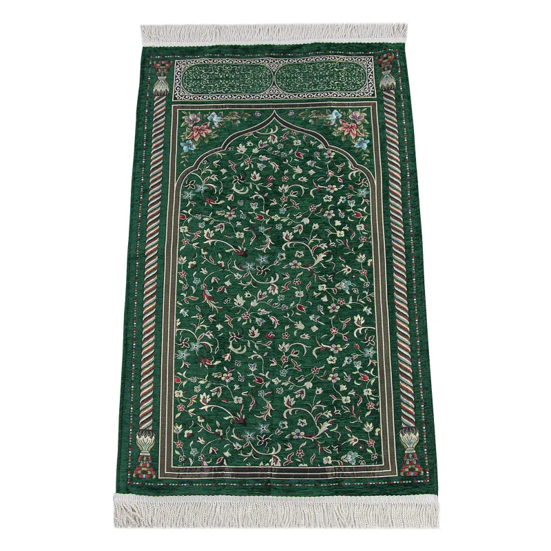 Groene gebedskleed Rawda met bloemenpatroon en gevoerde afwerking