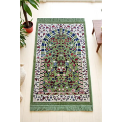 Groene gebedskleed Rawda geïnspireerd door Masjid an-Nabawi met bloem- en geometrische patronen