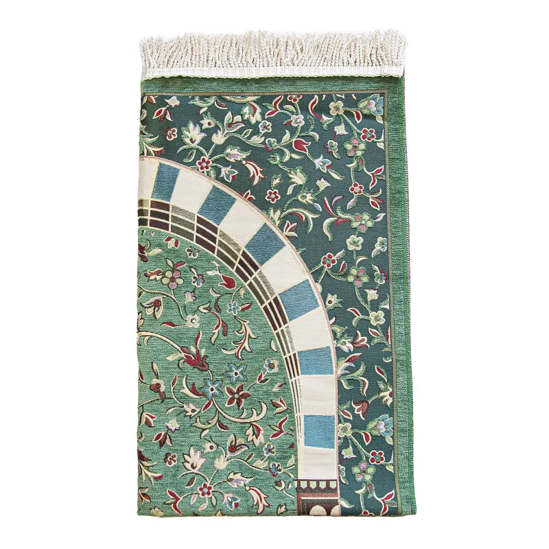 Groen gebedskleed Rawda met mihrab en bloemenmotief