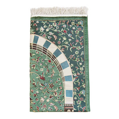 Groen gebedskleed Rawda met mihrab en bloemenmotief