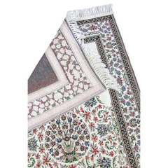 Wit gebloemd chenille gebedskleed met franjes en klassiek motief