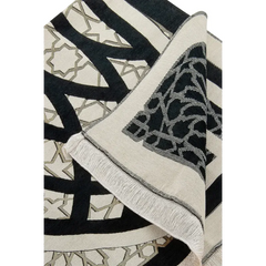 Zwarte chenille gebedskleed met sterrenmotief en franjes