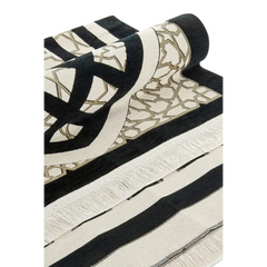 Zwart chenille gebedskleed met sterrenmotief, strepen en kwastjes