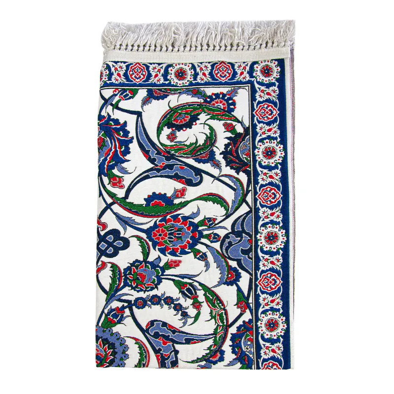 Gebedskleed van chenille met tulpenmotief in donkerblauw