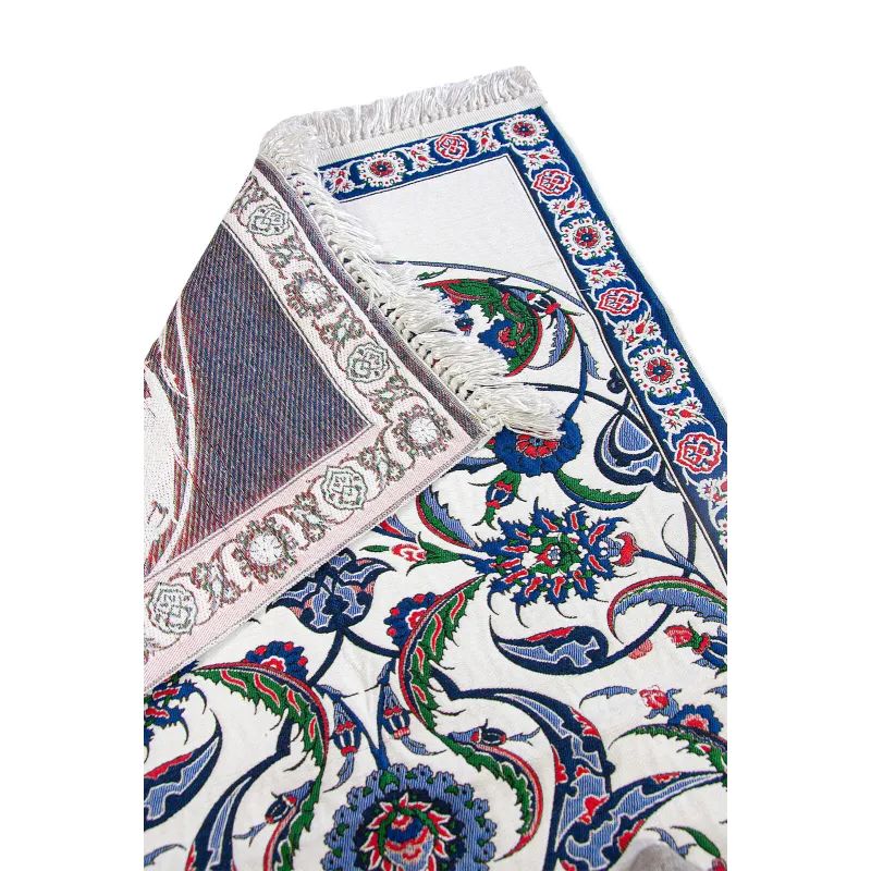 Gebedskleed van chenille met tulpenmotief in donkerblauw