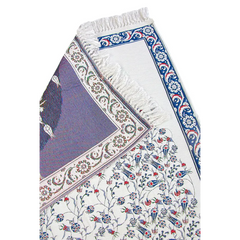 Blauw paars chenille gebedskleed met tulpenpatroon en franjes