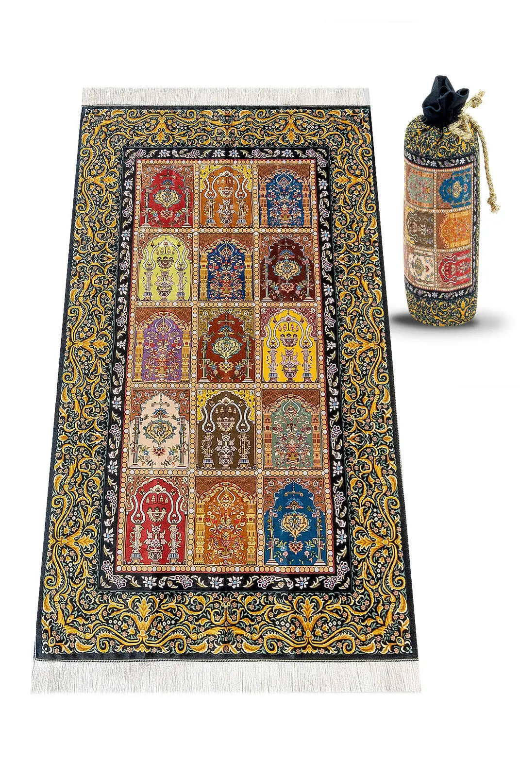 Gebedskleed van zijdetextuur met draagtas -design #1 - Islamboekhandel.nl