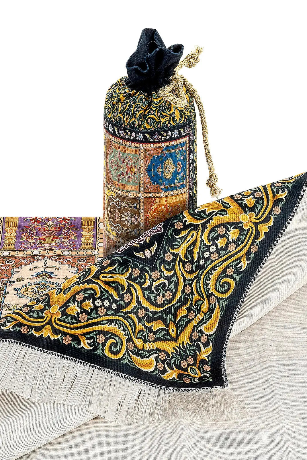 Gebedskleed van zijdetextuur met draagtas -design #1 - Islamboekhandel.nl