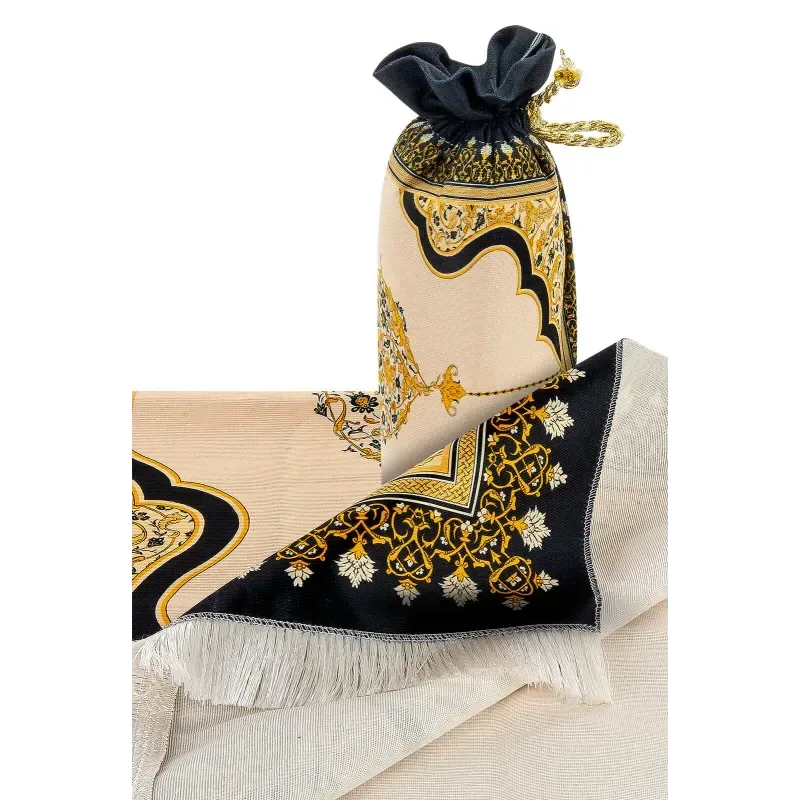 Gebedskleed van zijdetextuur met draagtas -design #2 - Islamboekhandel.nl