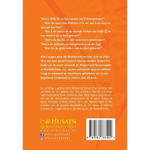 Boekomslag Geloofsleer voor kinderen in oranje met zwarte tekst en barcode