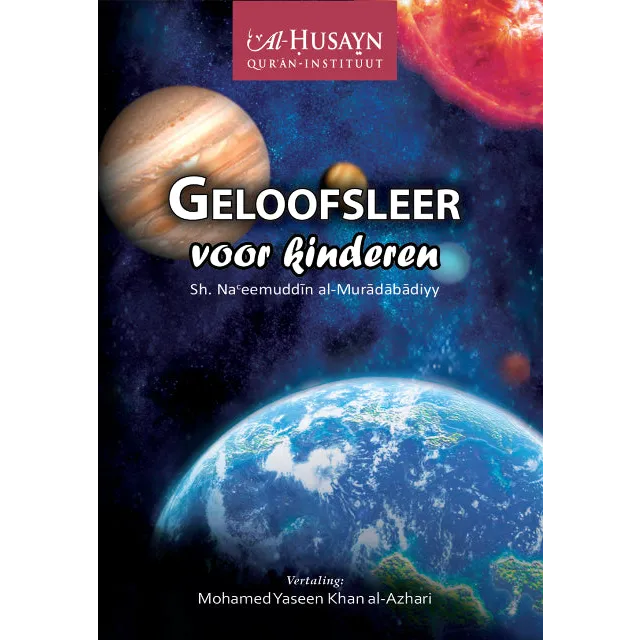 Boekcover Geloofsleer voor kinderen met kosmisch planeten- en sterrendesign