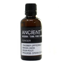 Bruine glazen fles met gember etherische olie van Ancient Wisdom 50 ml