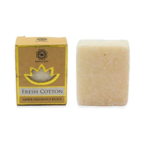Amber geurblokje Fresh Cotton met verpakking en Tree Amber geur aroma