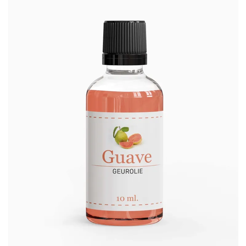 Glasfles geurolie guave met roze guava-geur en zwarte dop voor aromatherapie