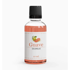 Glasfles geurolie guave met roze guava-geur en zwarte dop voor aromatherapie