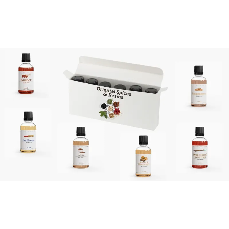 Geurolie set met etherische olie en oriental spices en resins voor aromatherapie