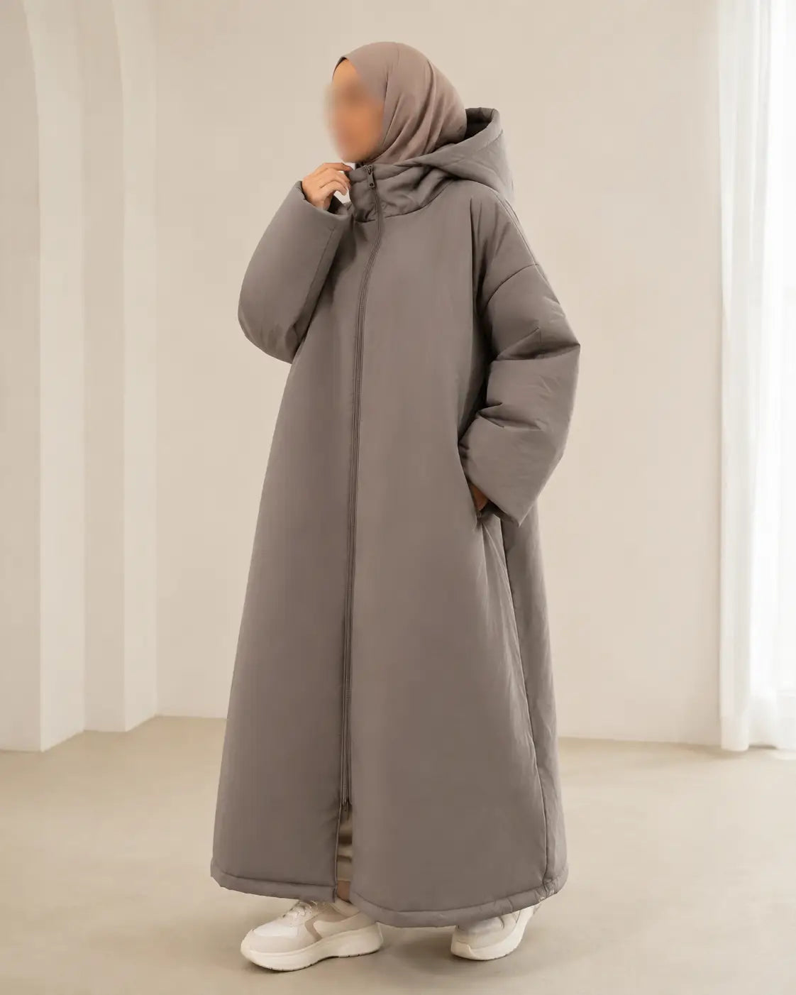 Gewatteerde lange jas - S/M / Taupe