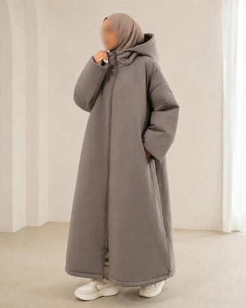 Gewatteerde lange jas - S/M / Taupe