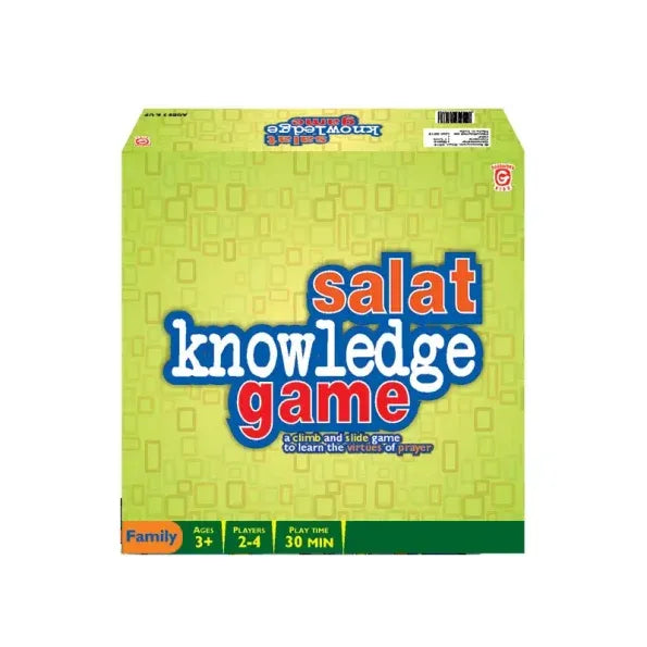 Doos van het Salat Knowledge Game met een limoen groene omslag