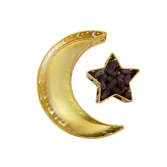 Goudkleurige Metalen Schalenset in Maan- en Stervorm - Islamboekhandel.nl
