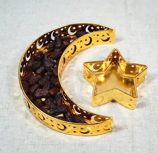 Goudkleurige Metalen Schalenset in Maan- en Stervorm - Islamboekhandel.nl