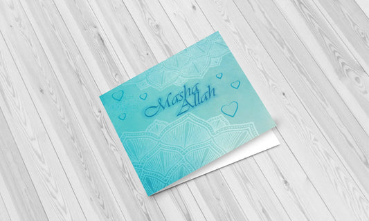 Greeting card masha Allah blue - Islamboekhandel.nl