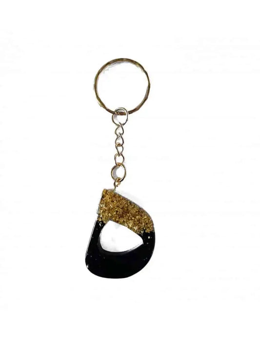 Haa arabisch alfabet sleutelhanger in zwart en goud glitter hars in de vorm van de letter d