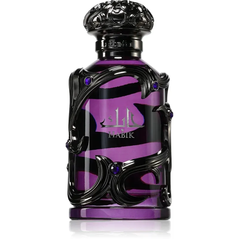 Habik for Men paars-zwarte parfumfles met intrigerend ontwerp en donkere dop