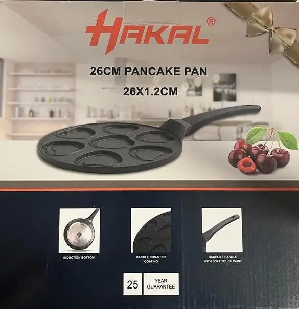 Hartjes pannenkoekenpan black hakal 26cm met zes ronde vormen en anti-aanbak marmeren coating