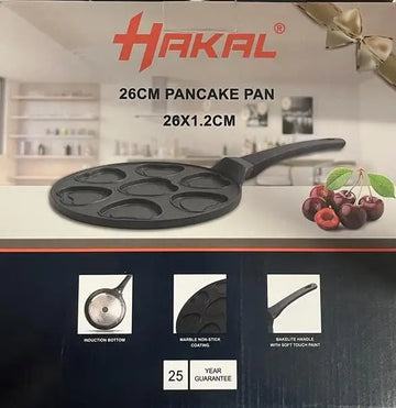 Hartjes pannenkoekenpan black hakal 26cm met zes ronde vormen en anti-aanbak marmeren coating