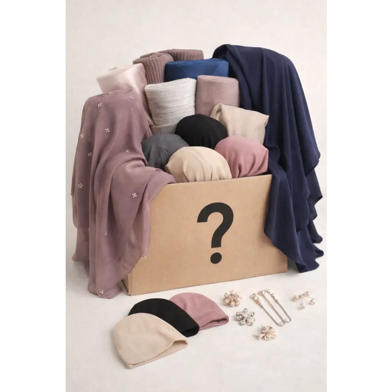 Hijab Mystery Box: doos vol pastel en neutrale sjaals in fluweel en mesh