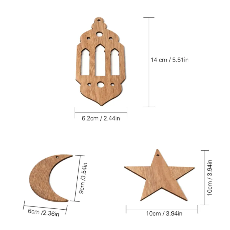 Houten slinger Ramadan met ster- en maanslinger in natuurlijk hout